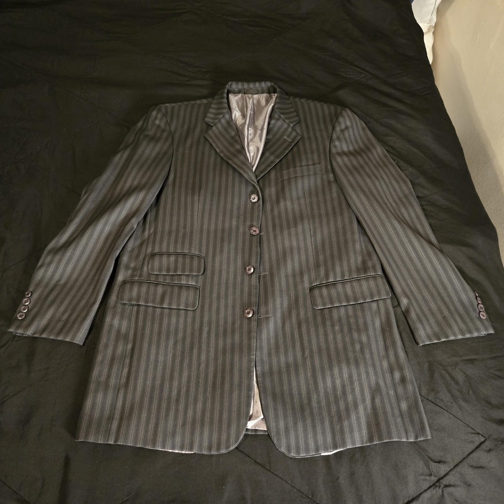 Stacy Adams Blazer Mens 42R Grey Excellent Pinstripe 4-Button Suit Jacket
